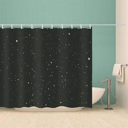 Rideau de douche en tissu lavable polyester imperméable noir à pois blancs - 4