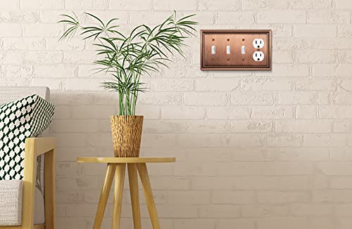 Image of Sunken Pearls Heavy Duty Decorative Wall Plate Switch Plate Outlet Cover (Triple Toggle /Single Duplex, Antique Copper)