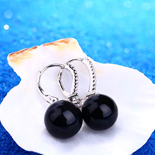 Jo Wisdom 925 Sterling Silver Black/White Pearl Earrings For Women With Simulated Dangle Pearls 10Mm #TOP5