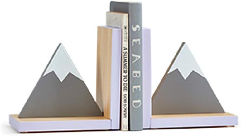Wooden Snow Mountain Bookends for Nursery Room/Kids Room Decor (Purple)