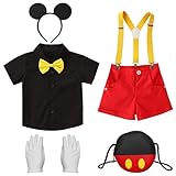 [Formemory] ネズミ コスチューム 子供 コスプレ ベビー服 なりきり キッズ 仮装 ハロウィン クリスマス 可愛い 遊園 プレゼント シャツ+ビブパンツ+髪飾り+鞄+手袋 豪華5点セット 半袖 (110)