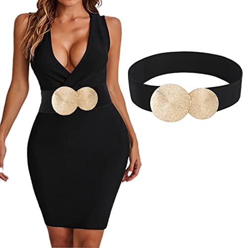 Tgirls Women Elastic Belt Wide Waist Belt Stretch Skinny Belt Cinch O-rings Buckle Belts Vintage Waistband for Dresses