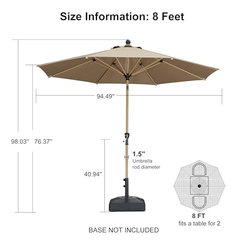 PURPLE LEAF 8 Feet Patio Umbrella Outdoor Table Umbrella Aluminum Market Umbrella with Push Button Tilt & 8 Sturdy Ribs and Crank Round Commercial Sun Umbrella for Garden Patio Balcony, Taupe