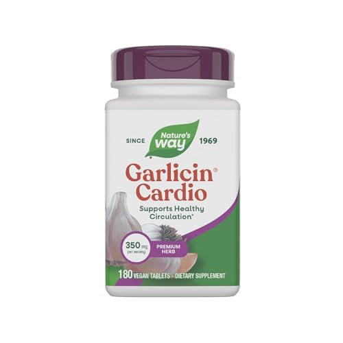 Nature's Way Garlicin Cardio, Premium Herbal, Supports Healthy Circulation*, No Garlic Taste, Vegan Garlic Supplements, 180 Tablets (Packaging May Vary)