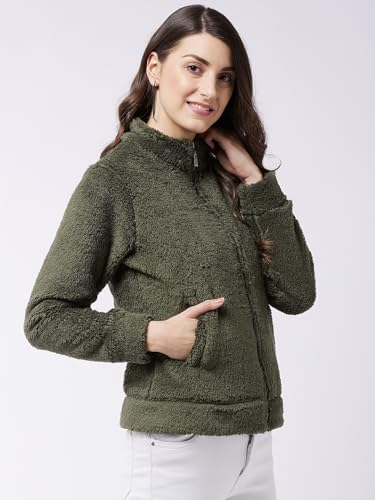 Image of Modeve Women Solid Full Sleeve Fur Standard Length Jacket For Winter