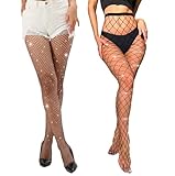 E-Laurels Women's Sparkle Fishnet Tights Rhinestone Tights High Waist Mesh Stockings Sparkle Pantyhose for Women (2pak M+XL)