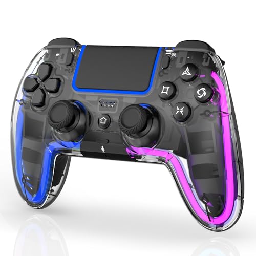 Image of BETMI Wireless Controller for PS5, Pro /Slim /MAC /Steam Deck /PC, Hall Effect Joysticks,Dual Vibration, Marco /Turbo, 3.5mm Audio Jack, 6-Axis Gyro, Mute, Bluetooth LED Gamepad with Speaker(9 Colors Single & Dual-Color LED, L Blue R Pink, Transparent)