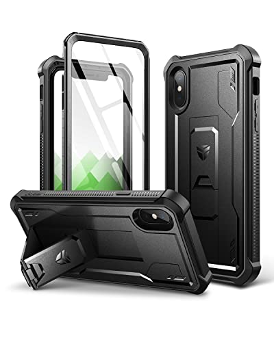 Dexnor Funda para iPhone XS MAX, [Protector de Pantalla Integrado y Soporte de Soporte] Protección de Grado Militar Resistente a Prueba de Golpes para iPhone XS MAX - Negro