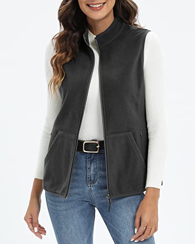 Xeoxarel Women's Soft Polar Fleece Vest, Lightweight Sleeveless Classic Fit Outerwear Zip-Up Pockets Casual Charcoal Grey M #TOP3