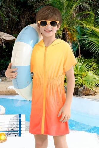 Image of BesserBay Girls Swim Cover Up Beach Bathing Suit Coverups for Swimwear Zip-Up Terry Cloth Robes with Sunglasses 6-14 Years