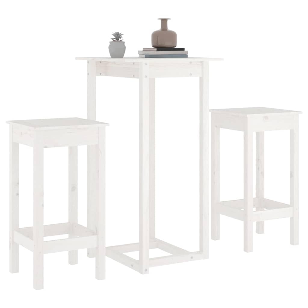 Set da bar in legno massello di pino bianco, 3 pezzi, tavolo alto
