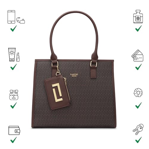 Image of Lavie Luxe Women's Monogram Quad25 Pro Tote Laptop Bag | Tote Laptop Bag for Work | Ladies Purse | Stylish Shoulder Bag | Gift for Women