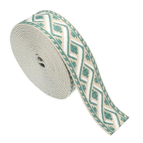 Sangle en coton jacquard brodé 38mm kaki et bleu pour sac et couture - 2