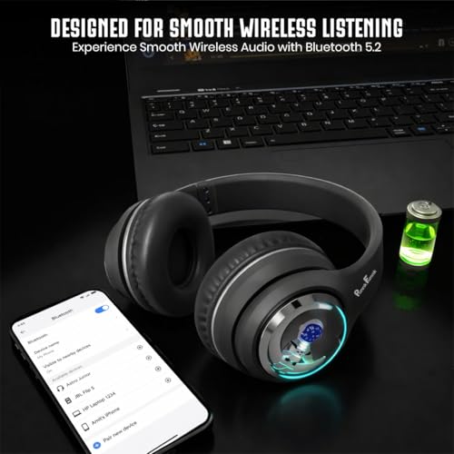 Image of PunnkFunnk Astro Junior Wireless Bluetooth Headphones with BT 5.3, Noise Cancelling, Hi-Res Audio, 40mm Drivers, Deep Bass, Memory Foam Ear Cushions, Over-Ear Headset for Kids, Teens & Adults (Black)