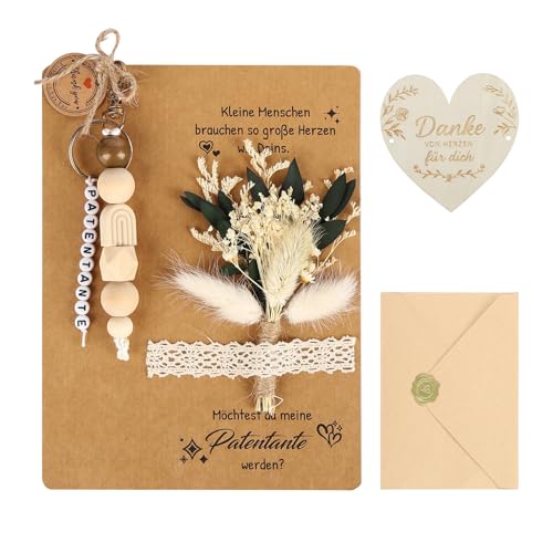 JIANGWON Patentante fragen Willst du meine Patentante sein Geschenk Set mit Karte & Makramee Schlüsselanhänger Persönliches Geschenk zur Schwangerschaftsverkündung & Babyparty(Regenbogen)