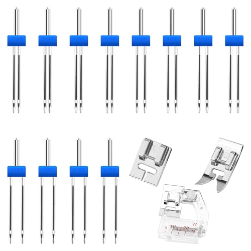 15PCS Double Needle Sewing Machine Double Needles Twin Needles for Sewing Machine with 3pcs Presser Foot for Household SewingMachine Accessories 3 Size 2/90 3/90 4/90