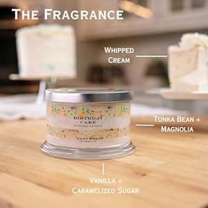 Premium Scented 18oz Candle HomeWorx by Slatkin Co Birthday Cake 4 wicks Long Lasting Jar Candle 30 55 Hours Clean Burn Time Vanilla Cake Whipped Cream Caramelized Sugars Happy Wishes