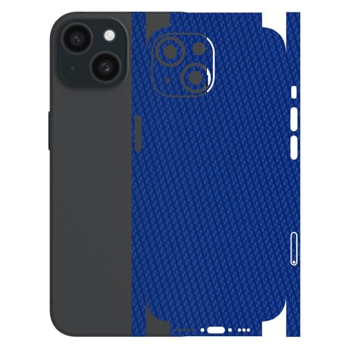 Image of AtOdds - Compatible for iPhone 15 - Mobile Back Skin Sticker - Lamination - Back Screen Guard Protector Film Wrap (Coverage - Back+Camera+Sides) (Design - Blue CF)