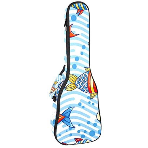 Housse ukulélé concert et soprano bleu vif avec rembourrage de 10mm et motif poisson