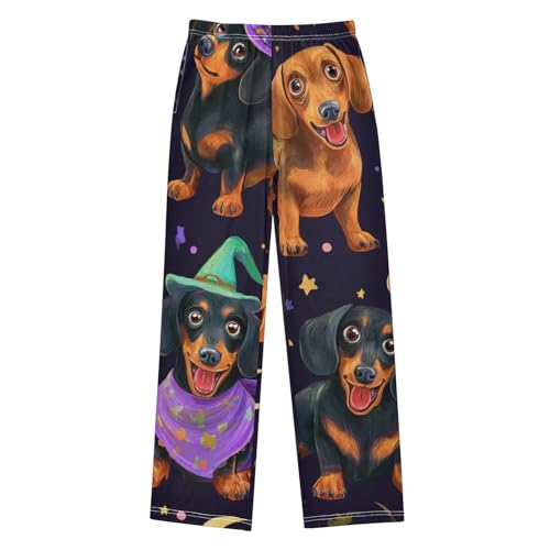 Dachshund Halloween Pumpkin Boys Long Pants Soft Trousers Elastic Waist Kids Lounge Bottoms with Pockets S-XL