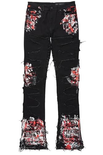 Men's Kodak Black/Red Painter Stacked Flare Fringe Jean2