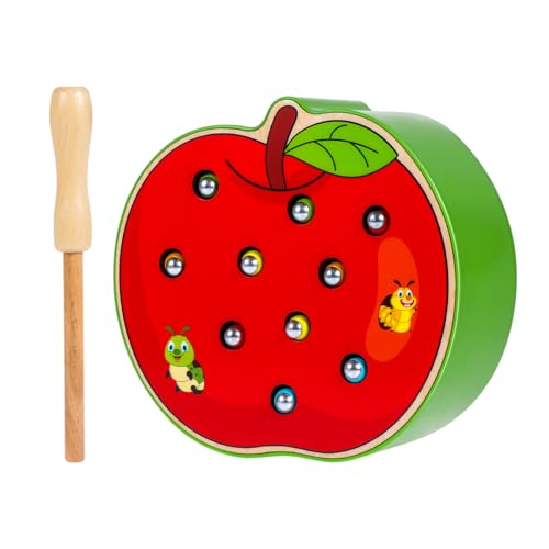 STOBOK Wooden Montessori Toys, Magnetic Fine Motor Skills Learning Toys, Early Educational Catch Insect Game for Kids Toddlers Gifts, Funny Apple Shaped