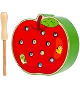 STOBOK Funny Apple Shaped Catch Insects Game Toy Wooden Magnetic Educational Toys for Kids Toddlers