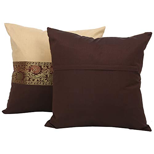 Image of Cushion Covers 18x18 Set of 2 Luxury Sofa Decor Silk Cushion Pillows Covers Brown Cushion Covers 45x45 cm Pack of 2
