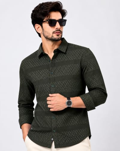 Image of The Kab's Men Casual Shirt | Textured Cotton Fabric Regular Fit Shirts for Men Stylish | Full Sleeve Shirt for Man | Comfortable Breathable Fabric | Perfect for Casual Office and Outing Wear