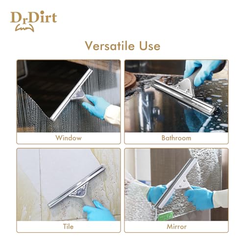 Image of DrDirt 14-Inch Window Squeegee with Stainless Steel Frame and Rubber Blade | Replaceable rubber blade for windows, mirrors and shower glass; ergonomic non-slip handle provides a comfortable grip.