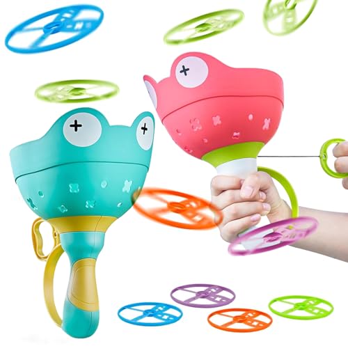 ZStarlite Outdoor Spielzeug ab 3-10 Jahre Junge Mädchen,Gartenspielzeug FüR Kinder Ab 3-8 Jahre,Fliegende Untertasse Launcher, 2 Launchers und 24 Discs,Propeller Spielzeug Kinder ab 3 4 5 6 7 8 Jahre