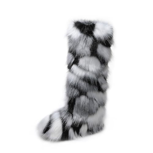Knee High Fur Boots for Women Faux Fur Boots, Fluffy Round Toe, Winter Cosy Plush Warm Outdoor Snow Boots