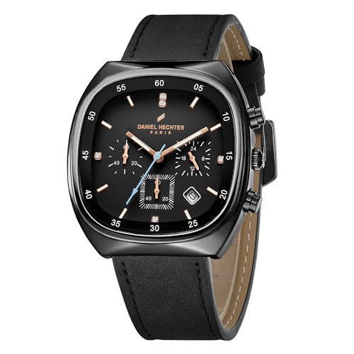 Image of Daniel Hechter Paris Bercy Collection Analog Quartz Watch for Men with Square Dial, Multifunction Sub-Dials, Date Display, Crystal Hour Markers and Leather Strap - DHM1001