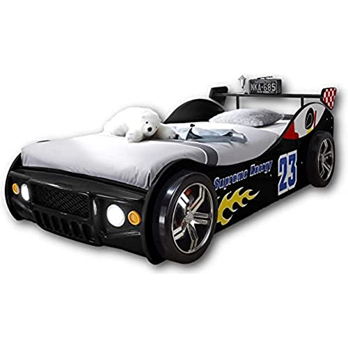 Stella Trading Energy Lit de Voiture avec éclairage LED 90 x 200 cm - Lit de Voiture Excitant pour Les Petits Coureurs en Noir - 225 x 105 x 60 cm