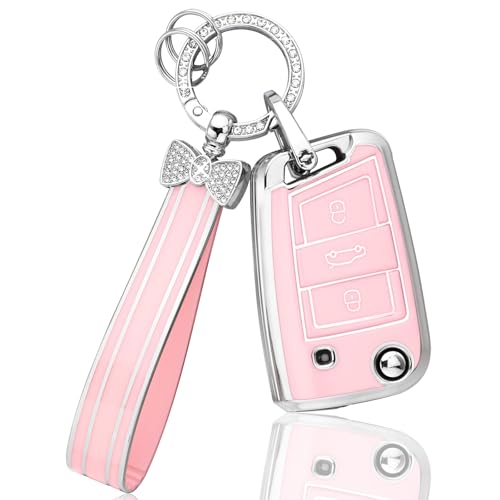 BLINGOOSE Capa para chave VW Volkswagen Tiguan, Polo, T-ROC, Cross Golf 7 MK7, Touran, Taigo, Rosa.