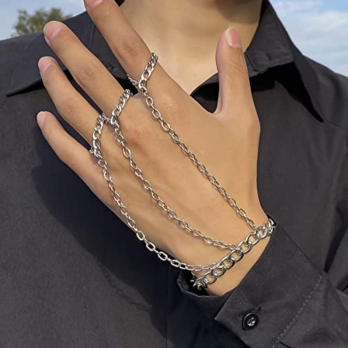Punk Ring Bracelet for Men Gothic Hand Chain Bracelet Silver Hand Ring Bracelet for Men3