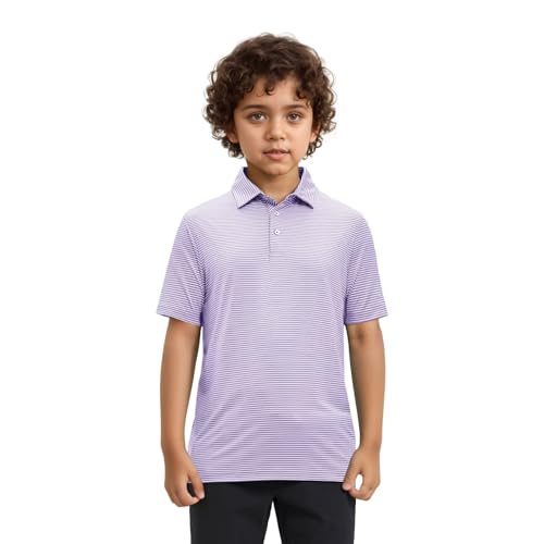Image of Mens Golf Shirt Moisture Wicking Dry Fit Performance Sport Short Sleeve Striped Golf Polo Shirts for Men