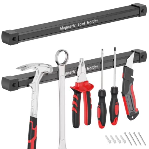 BEILITEMAG Double Sided Magnetic Tool Holder 12 Inch Magnetic Tool Bar Heavy Duty Wall Mount Strip with Ultra Strong Magnet for Garage Workshop Jobsite Shed and Kitchen (2 Pack)