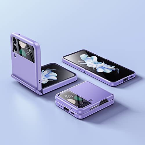 For Galaxy Z Flip 4 Case: Slim Soft Phone Case With Spring Hinge Built-In Camera Lens Screen Protector Metal Volume Key Protection Wireless Charging For Samsung Flip 4 5G 2022 - Purple #TOP5