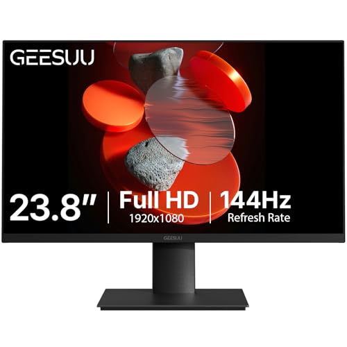 GEESUU Ecran PC 24 Pouces, 100Hz/144Hz Moniteur, Full HD 1080p Écran Ordinateur, 5ms, Eye-Care, Lowblue, 99% sRGB, VESA 75x75mm, HDMI 2.0 & DP 1.4