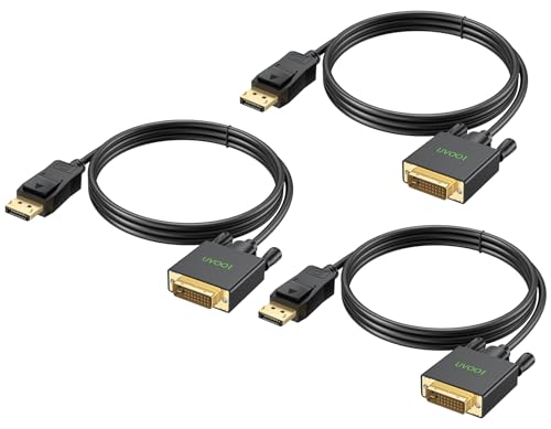 Image of UVOOI DisplayPort to DVI Cable 6ft 3-Pack, DP to DVI Cable Cord Male to Male Cord Compatible with Computer, PC, Monitor, TV, Projector and More