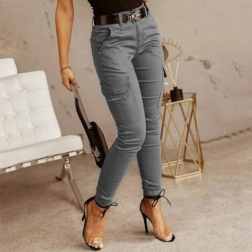 Women's Mid Waist Skinny Joggers Flap Pocket Motorcycle Western Cargo Pants Slim Fit Butt Lifting Tummy Stretch Jeans2