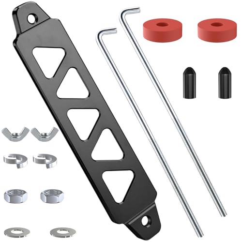 BFXM Battery Hold Down Kit, Aluminum Alloy Battery Tie Down Mount Bracket, Battery Hold Down Bracket with J Bolts, Universal 8.5' Triangular Five-Hole Car Battery Holder Kit for Car, SUV, RV (Black)