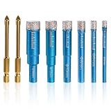 8 Stück Fliesenbohrer Set, Diamantbohrer 5/6/8/10/12/14mm, Fliesenbohrer Glasbohrer Set und 2 Stück 6mm Metall Bohren, für Keramik Granit Glas Marmor Porzellan Mauerwerk