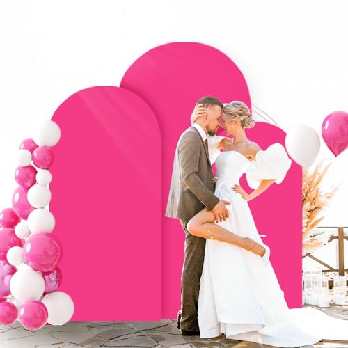 Image of FOTSHARER Hot Pink Arch Cover Set of 3 Spandex Arch Cover Backdrop Fabric 4FT 5FT 6FT Chaira Wedding Arch Stand Covers Balloon Round Top Arched Covers Stretchy Backdrop Fuchsia Decor