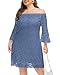Dusty Blue Dress Women Plus Size Steel Blue Off Shoulder Short Bridesmaid Wedding Guest Semi Formal Lace Cocktail Dress