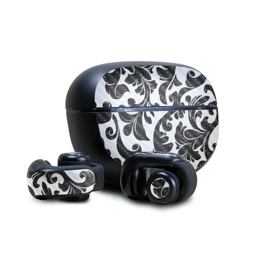 Image of Carbon Fiber Skin Compatible with Bose Ultra Open Earbuds - Black Damask - Premium 3M Vinyl Protective Wrap Decal Cover - Easy to Apply | Crafted in The USA by MightySkins