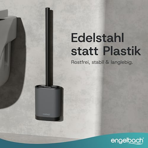 Engelbach® Klobürste Silikon mit Edelstahl Griff & Halter – Antibakterielle Toilettenbürste Wandmontage ohne Bohren – WC Bürste, Toilet Brush inkl. Ersatzbürstenkopf, dunkelgrau