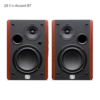 PreSonus Eris Accent BT 60W Powered Bookshelf Bluetooth Speakers – Studio Monitors for Turntable, Home, 4" Woofer, Silk Tweeter, USB-C, Optical, RCA, Coax, Remote, Sub Out, Wired Option, Wood Grain