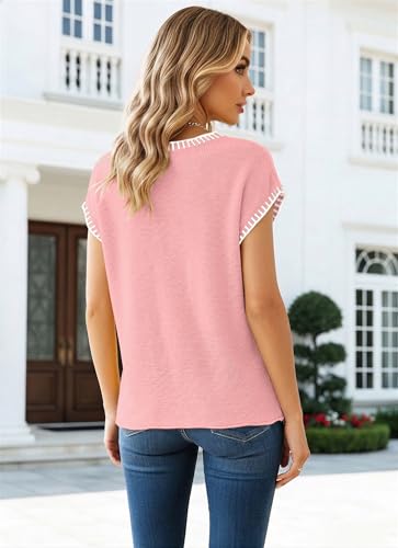 Image of SAUKOLE Women's Sweater Vest Casual V Neck Cap Sleeve Knit Pullover Tops | 2026 Spring Clothes, Soft Knit Shirts, Short Sleeves T-shirts, Tunic Blouses, Sweater Tank Tops